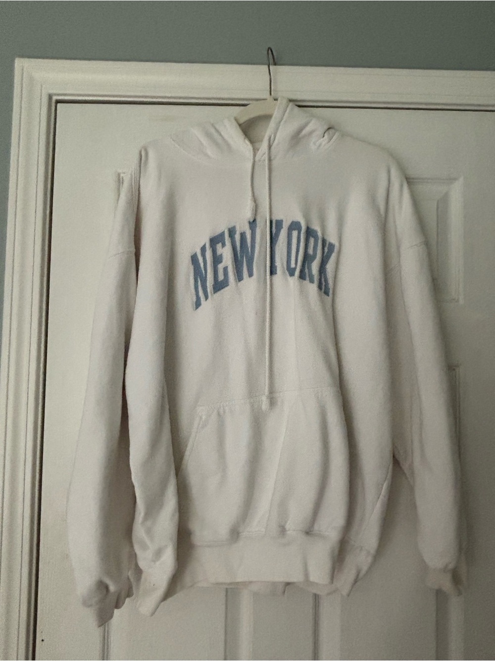 Brandy Melville White Hoodie with Light Blue "NEW YORK" Print